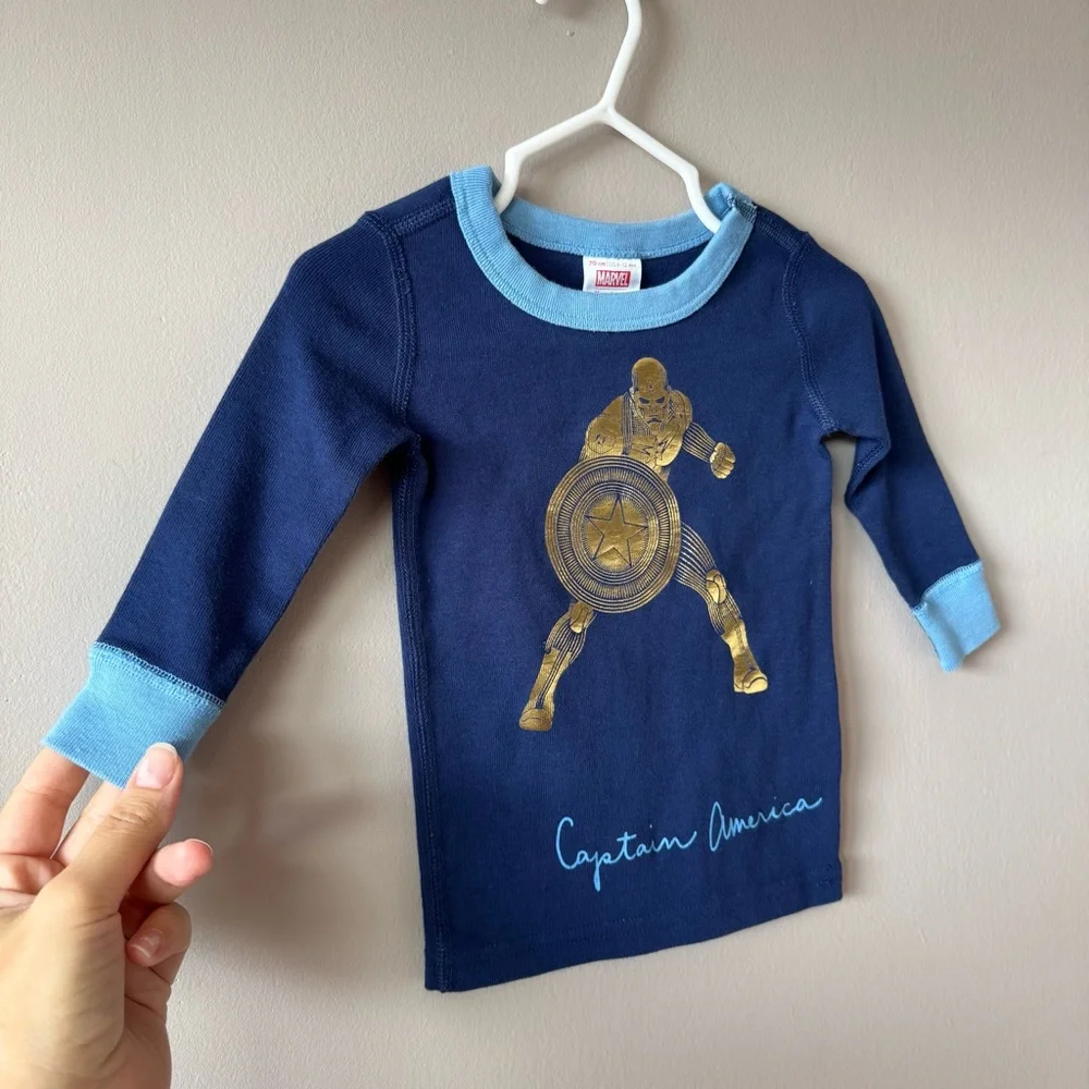 Hanna Andersson Marvel Captain America Gold Man‎ Long Sleeve Pajama Set 6-12m